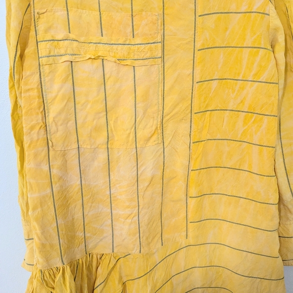 3.1 Phillip Lim Striped Tunic Dress Shirt Pleated Tiered Long Sleeve Yellow 4 - Picture 9 of 15